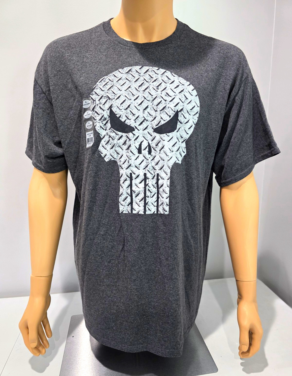 Marvel Punisher T Shirt Mens XL Gray Diamond Plate Skull Graphic NWT